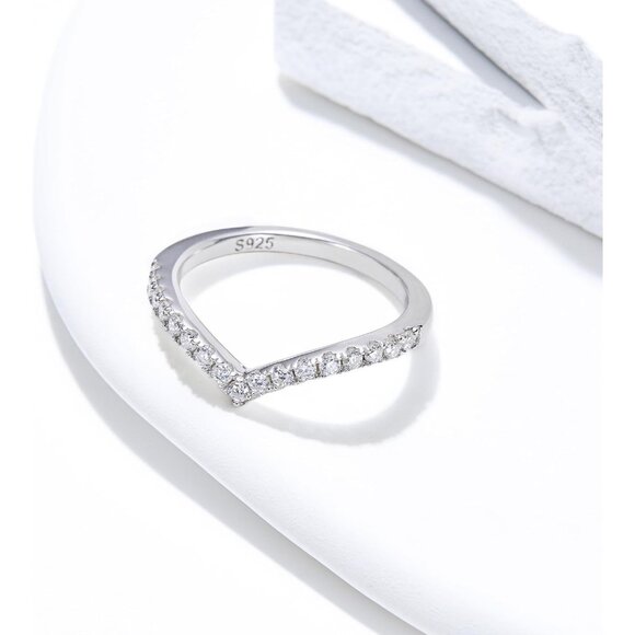 🆕Women Silver Lab Created Diamond Rings Stackable Moissanite Real Wedding Band - Picture 5 of 9